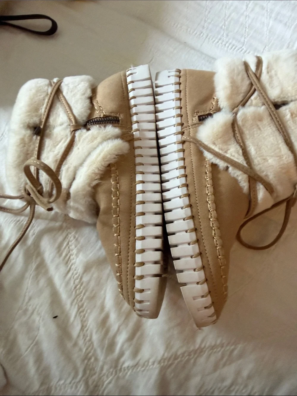 Womens Faux-Shearling Lace-Up Boot in Tan